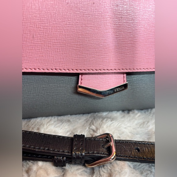 FENDI✨Demi Jour Top Handle Bag✨Pink Grey Red Leather✨Saffiano Satchel Crossbody - Picture 10 of 13